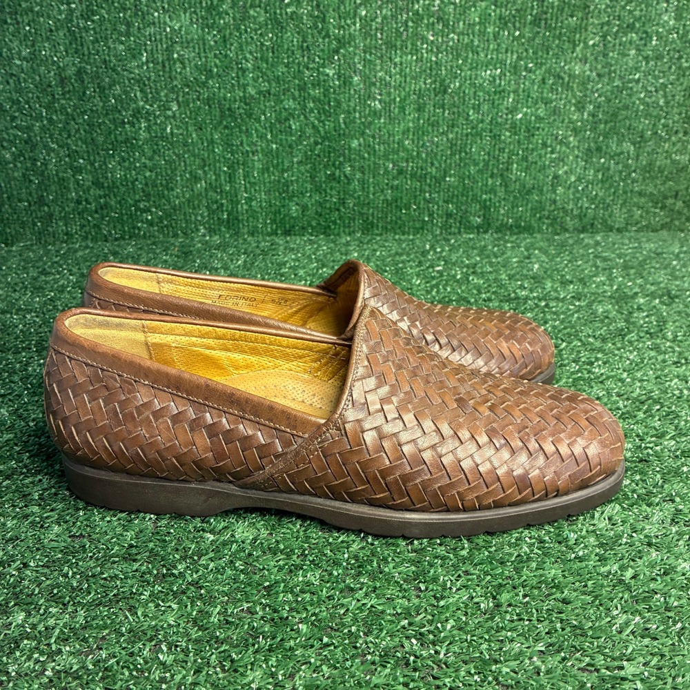 Bally Forino Woven Leather Slip On Loafer Italian Dress Shoe Brown Mens 9.5 D